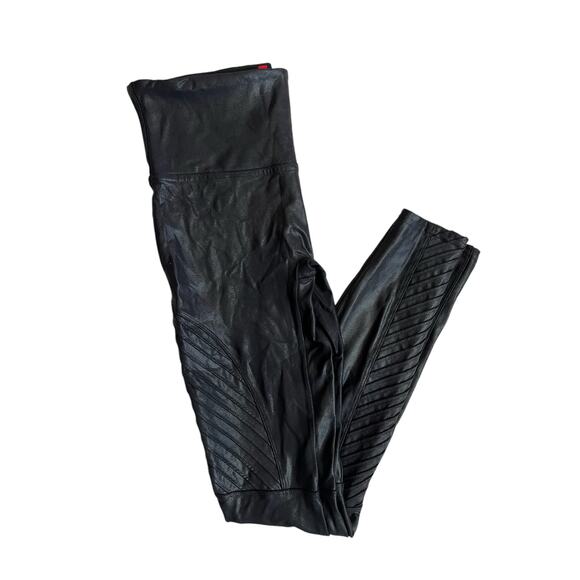 SPANX Black Moto Style Faux Leather Leggings Size S - Picture 1 of 5